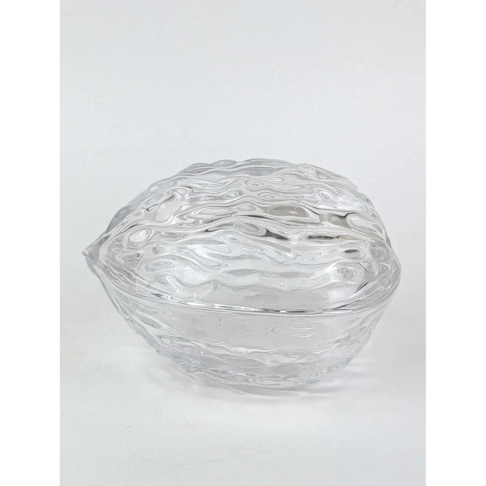 Vintage 1990s Clear Glass Walnut Trinket Box Fairycore Lidded Secret Stash Dish